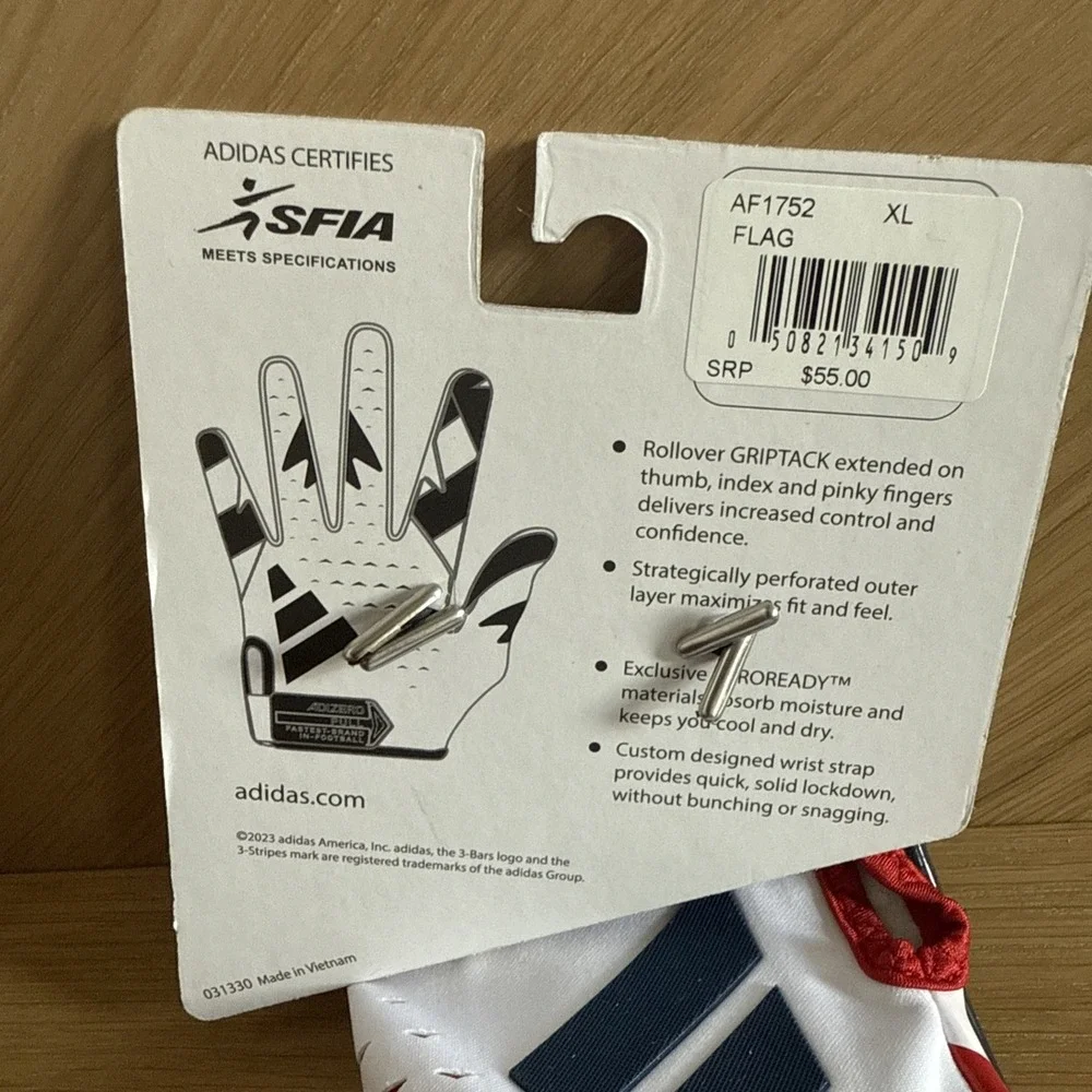 Adidas Adult Adizero USA‎ Football Gloves Mens XLarge Rd/Wht/BL. AF1752 Flag
